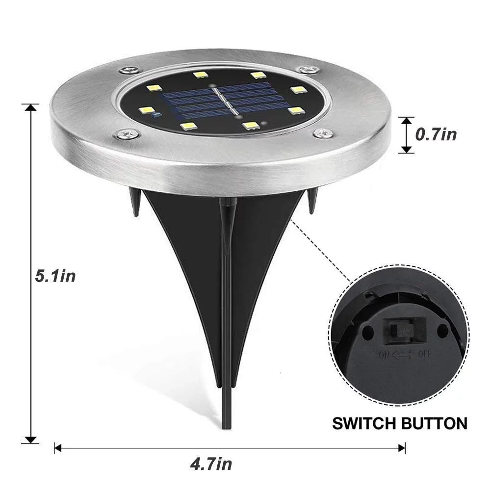 12 Pack 8 LED Solar Ground Lights Waterproof F349