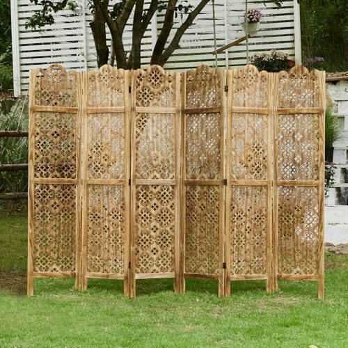 68.9 Inch 4 Panels Wood Carved Folding Room Divider D93814