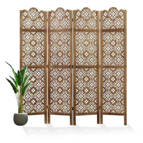 68.9 Inch 4 Panels Wood Carved Folding Room Divider D93814