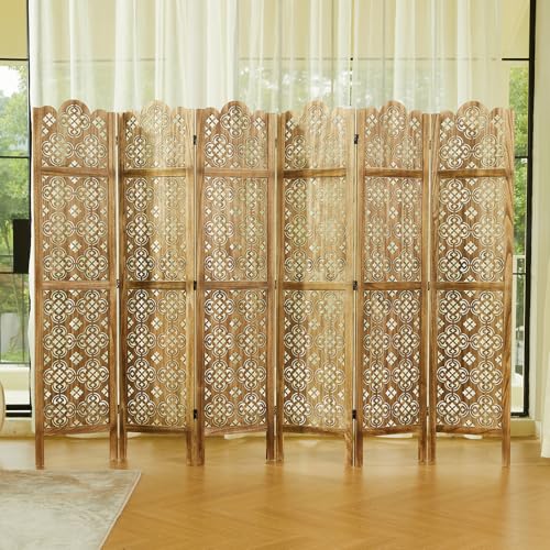 68.9 Inch 4 Panels Wood Carved Folding Room Divider D93814