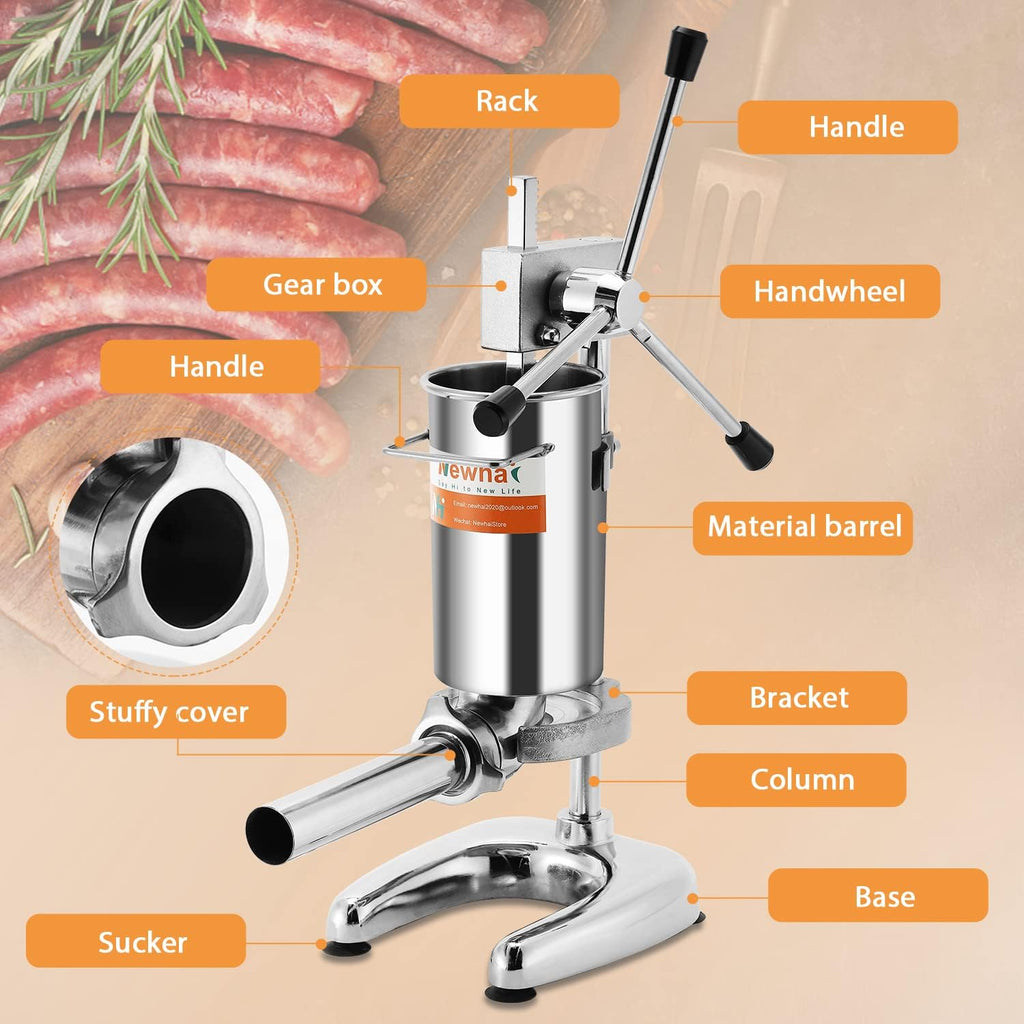 2L Manual Sausage Stuffer 4 Sausage Tubes Stainless Steel Meat Filler E439818