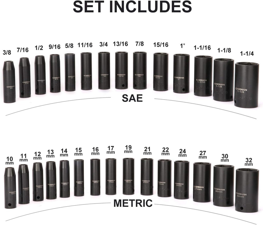 1/2 Drive 36 Piece Deep Impact Socket Set CR-V Steel B4368