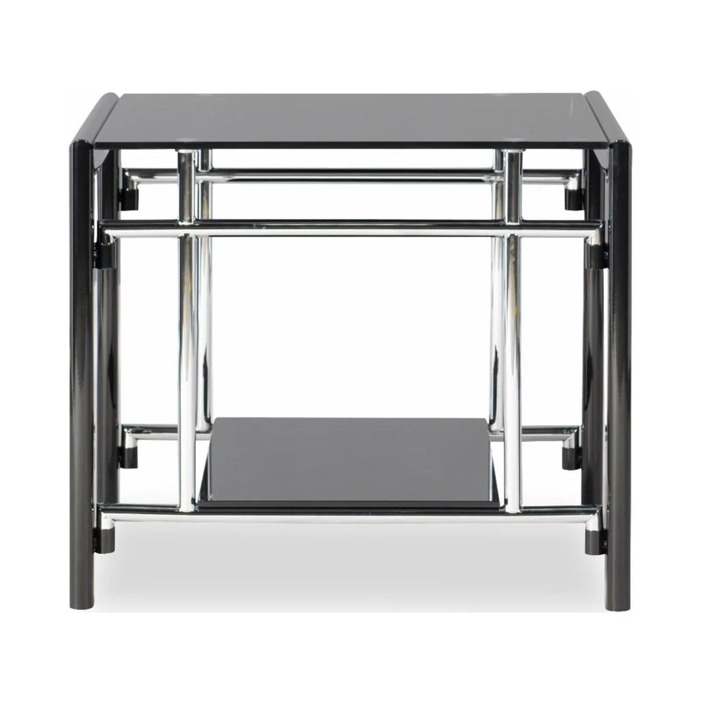 Black Glass and Metal End Table Set, 2 Pieces J404