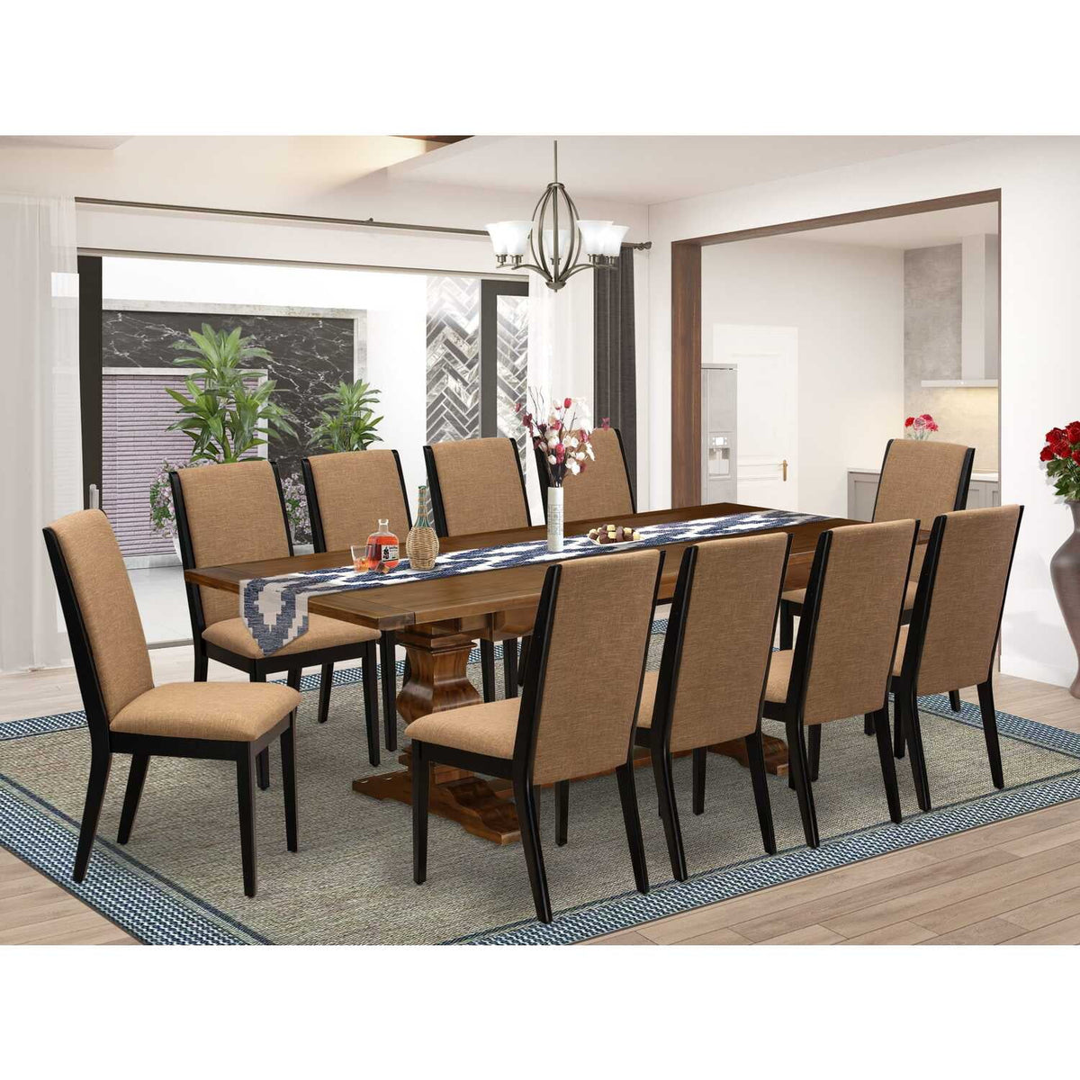 11-Pieces Dining Table Set with 10 Upholstered Chairs P2203