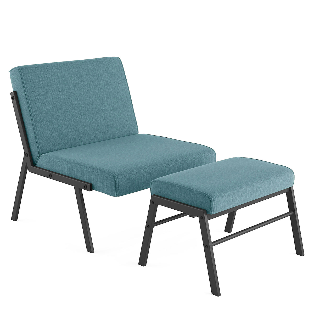 Green Linen Fabric Accent Chair with Ottoman Set V2843