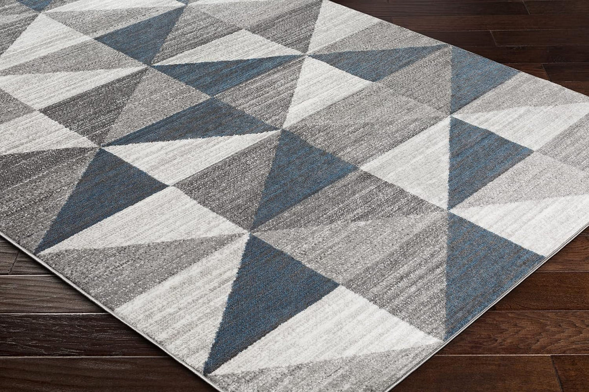 Sky Blue Navy Grey White Square Area Rug X825662