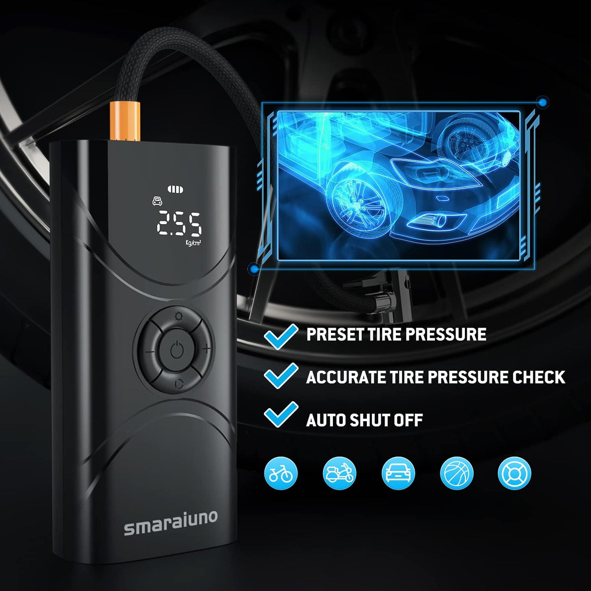 Portable Air Compressor 150PSI Cordless Tire Pump with Rechargeable Battery X190317