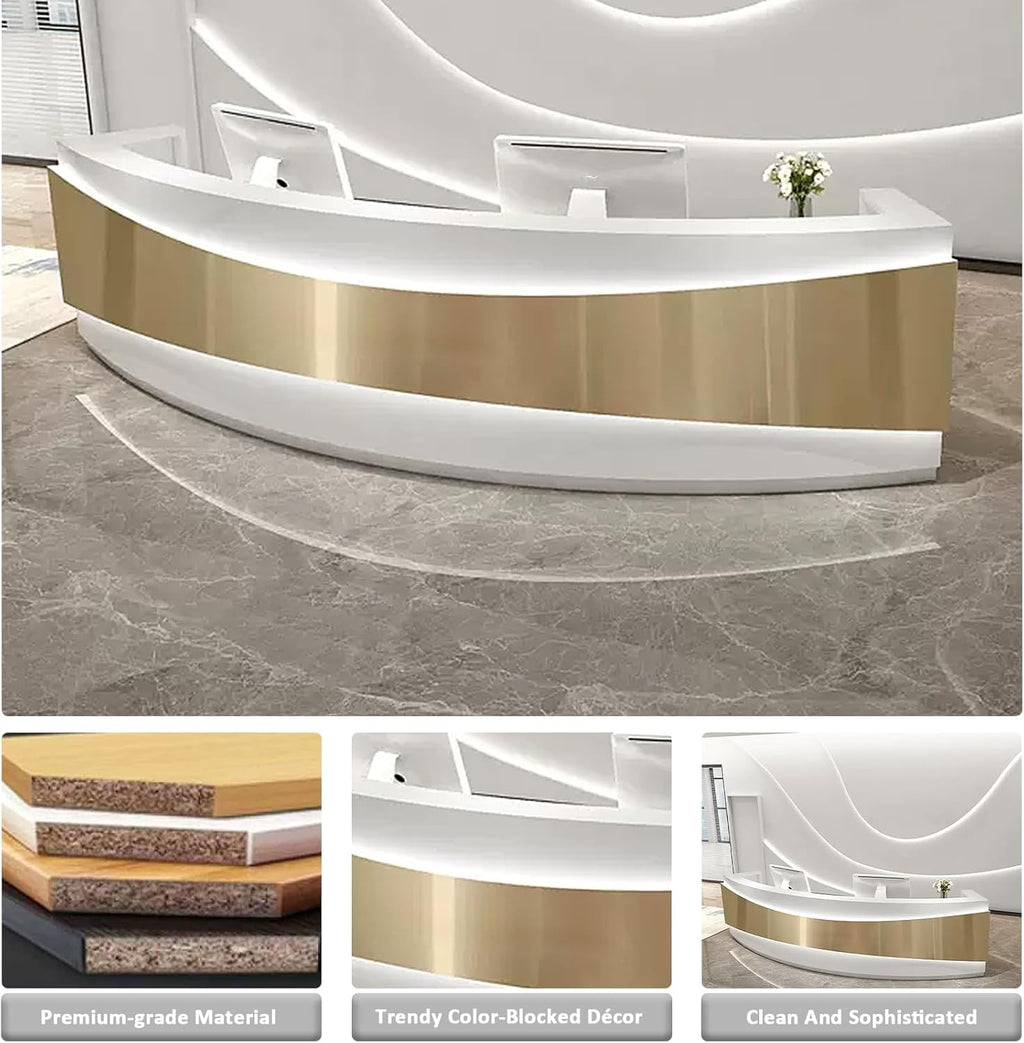 Golden Panel Curved LED Light Reception Desk T8358