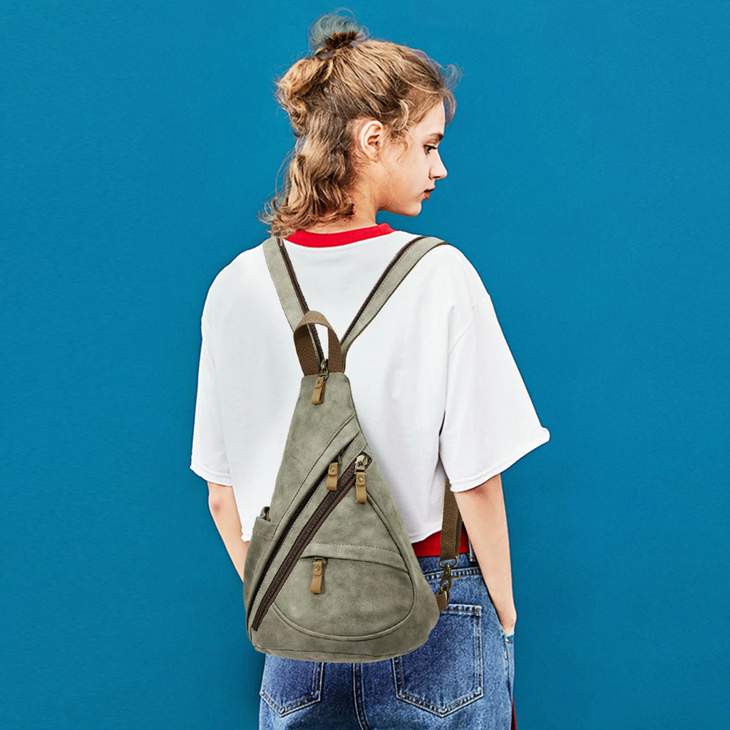Olive Green PU Leather Sling Bag K387