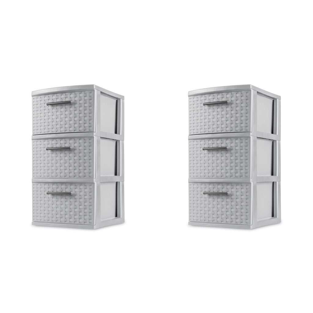3 Drawer Plastic Weave Tower Set of 2 Z27103
