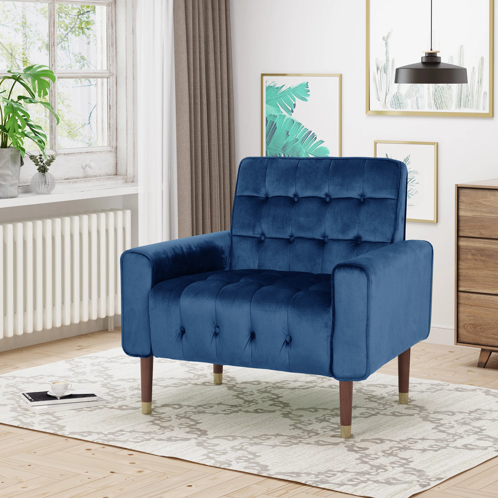 Navy Blue Velvet Tufted Armchair Q2298
