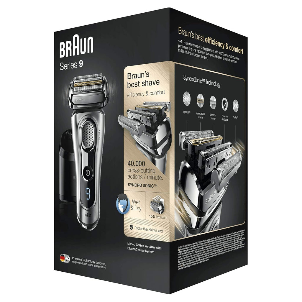 Silver Electric Shaver, Wet and Dry, Rechargeable Cordless Razor with Clean & Charge Station and Travel Case N676