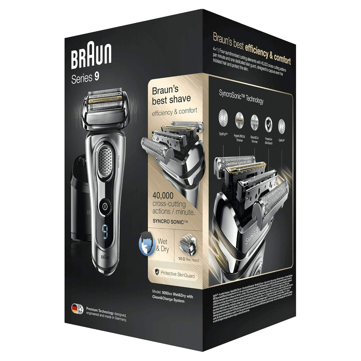 Silver Electric Shaver, Wet and Dry, Rechargeable Cordless Razor with Clean & Charge Station and Travel Case N676