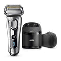 Silver Electric Shaver, Wet and Dry, Rechargeable Cordless Razor with Clean & Charge Station and Travel Case N676
