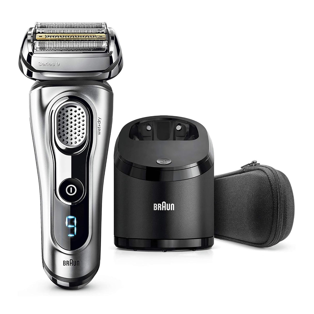 Silver Electric Shaver, Wet and Dry, Rechargeable Cordless Razor with Clean & Charge Station and Travel Case N676