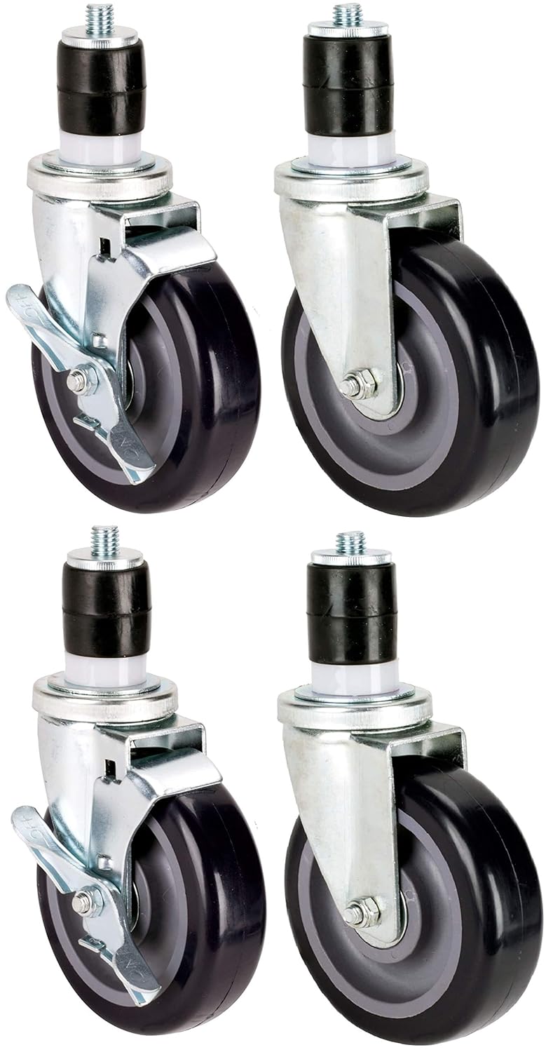 Set of 4 Expanding Stem Casters with and Without Brakes K418
