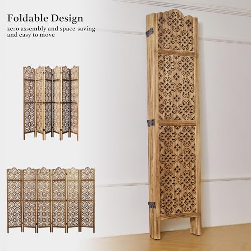 68.9 Inch 4 Panels Wood Carved Folding Room Divider D93814