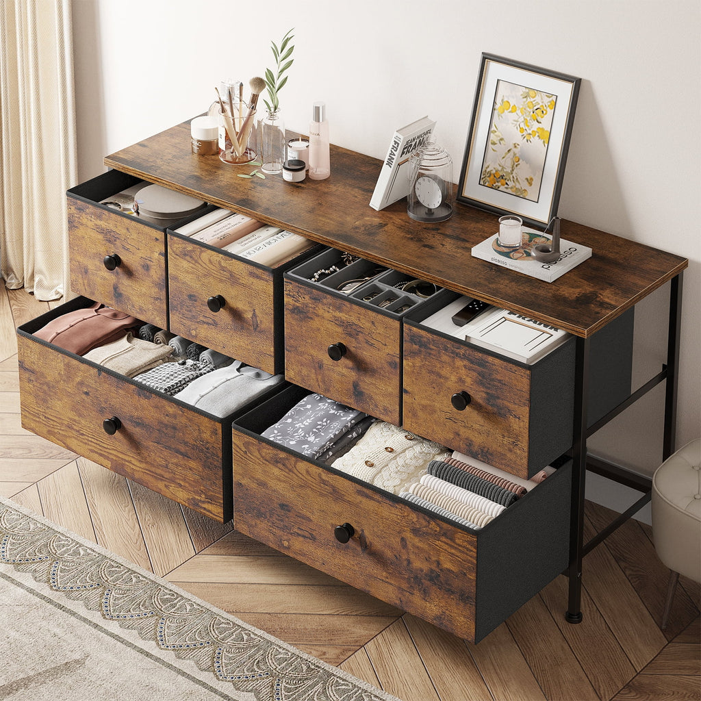 Black 8 Drawer Fabric Dresser TV Stand T11677