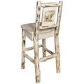 Clear Lacquer Counter Height Barstool with Laser Engraved Bear Design C9917