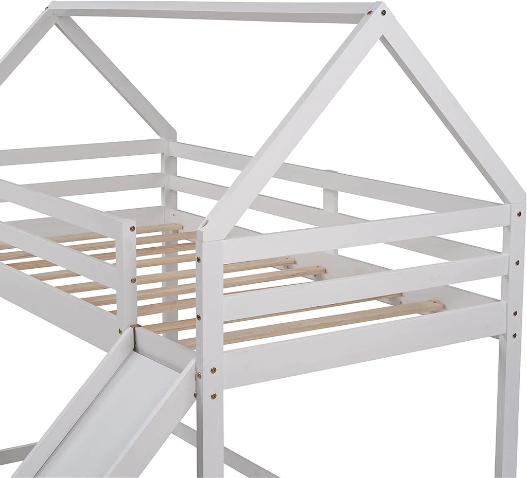 White Wood Buk Bed With Slide D365033