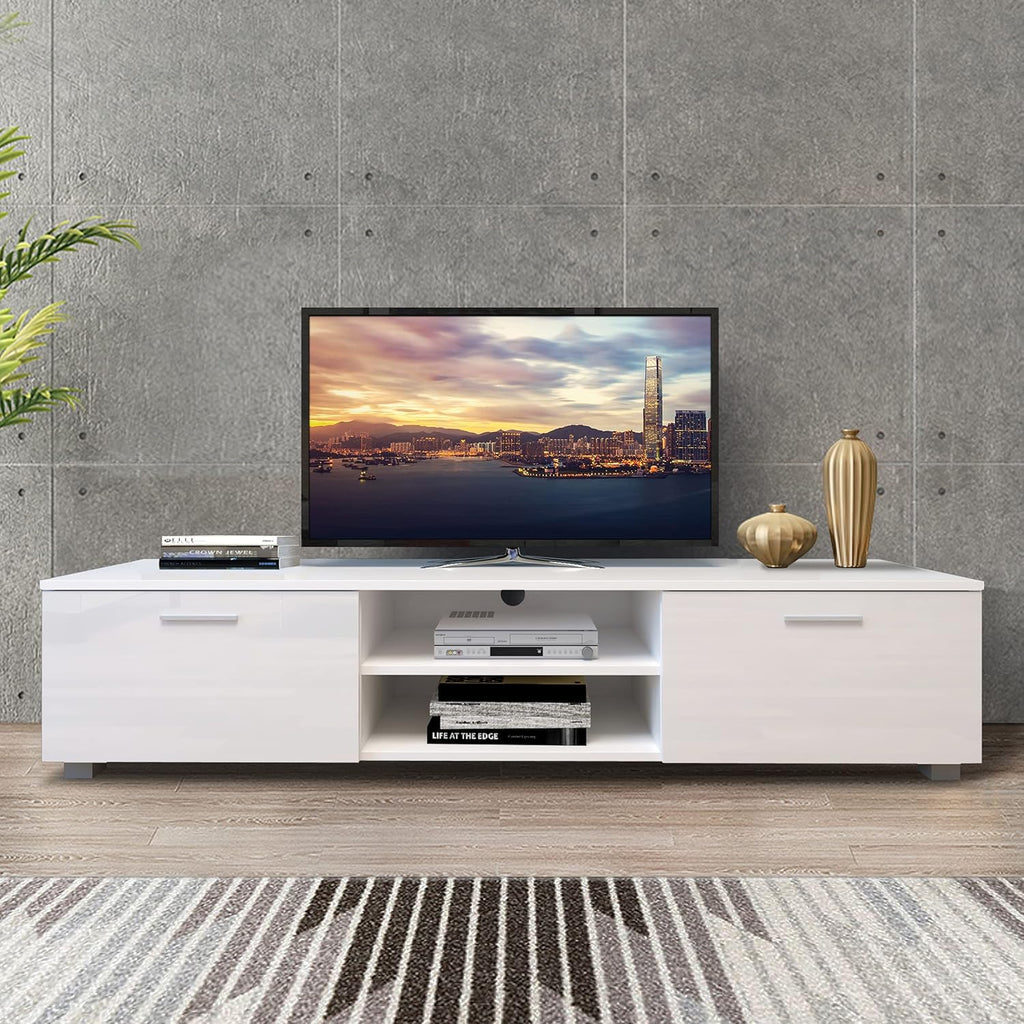 White and Black TV Stand with LED Lights and Storage Cabinet Z661477