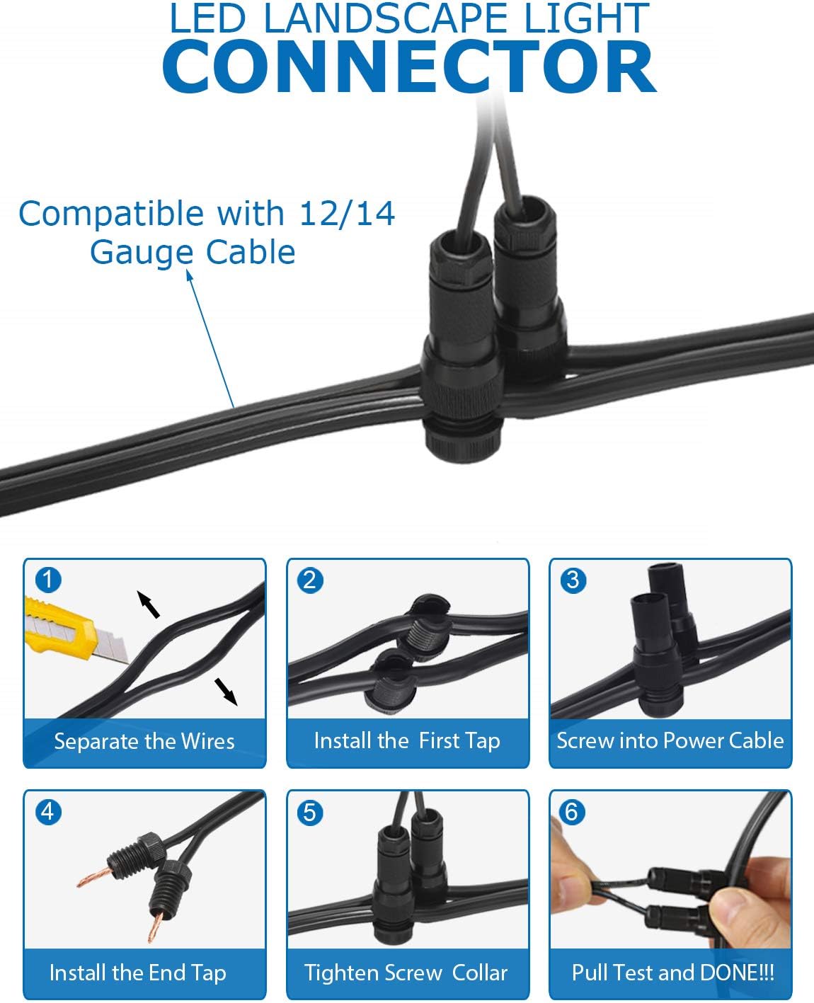 100 Pack 12-16 Gauge Low Voltage Landscape Lighting Wire Connectors J258628