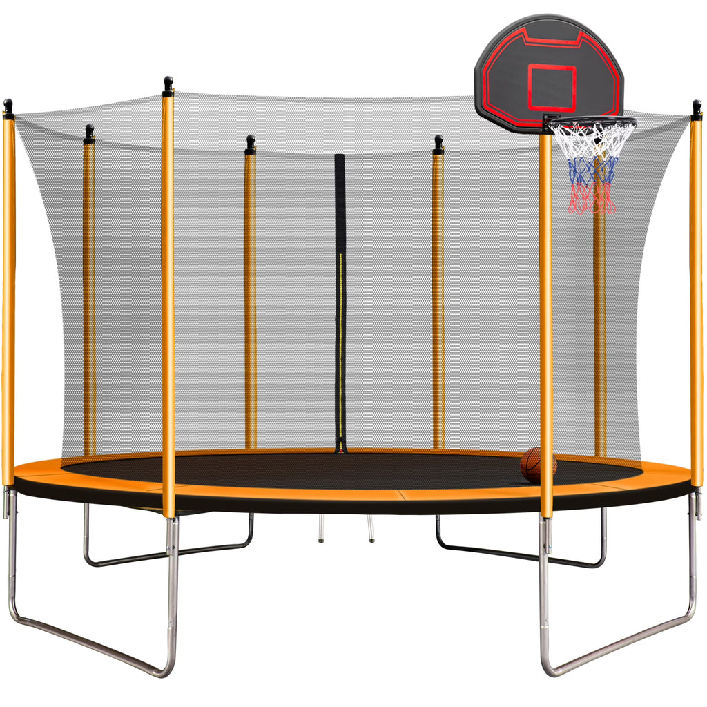 Orange Trampoline with Basketball Hoop and Ladder H51974