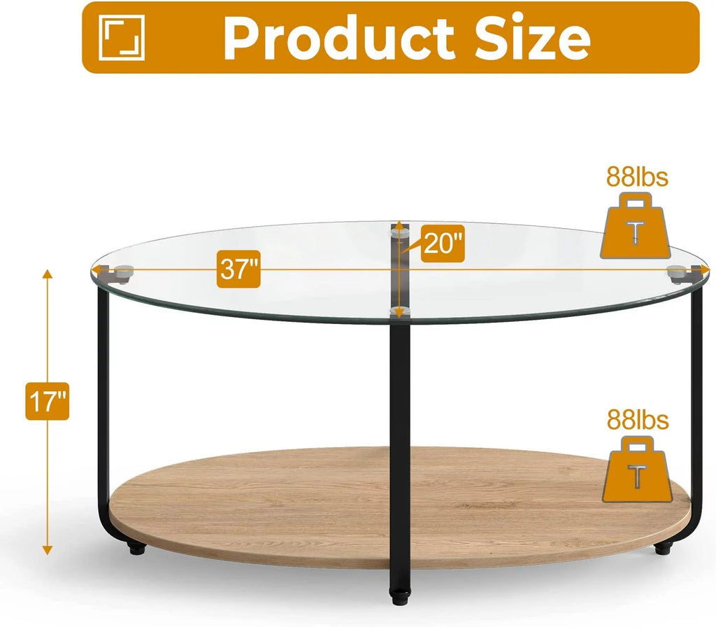Oval 2 Tier Glass Coffee Table with Wooden Shelf V263