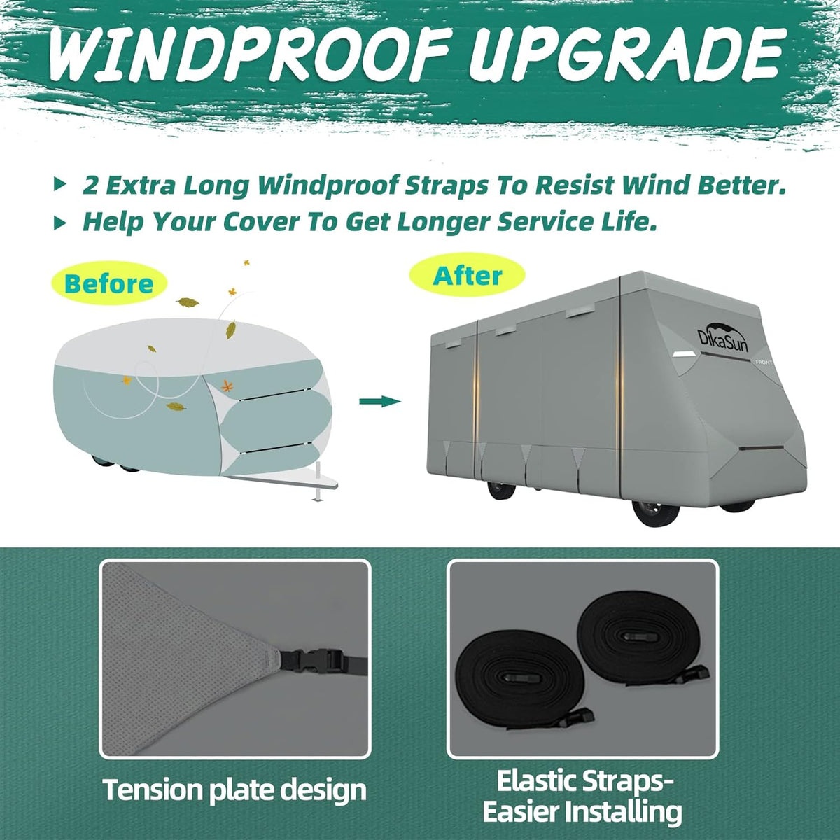 RV Cover Class C 6 Layers Heavy Duty Waterproof Windproof Anti-UV Camper Cover V15337