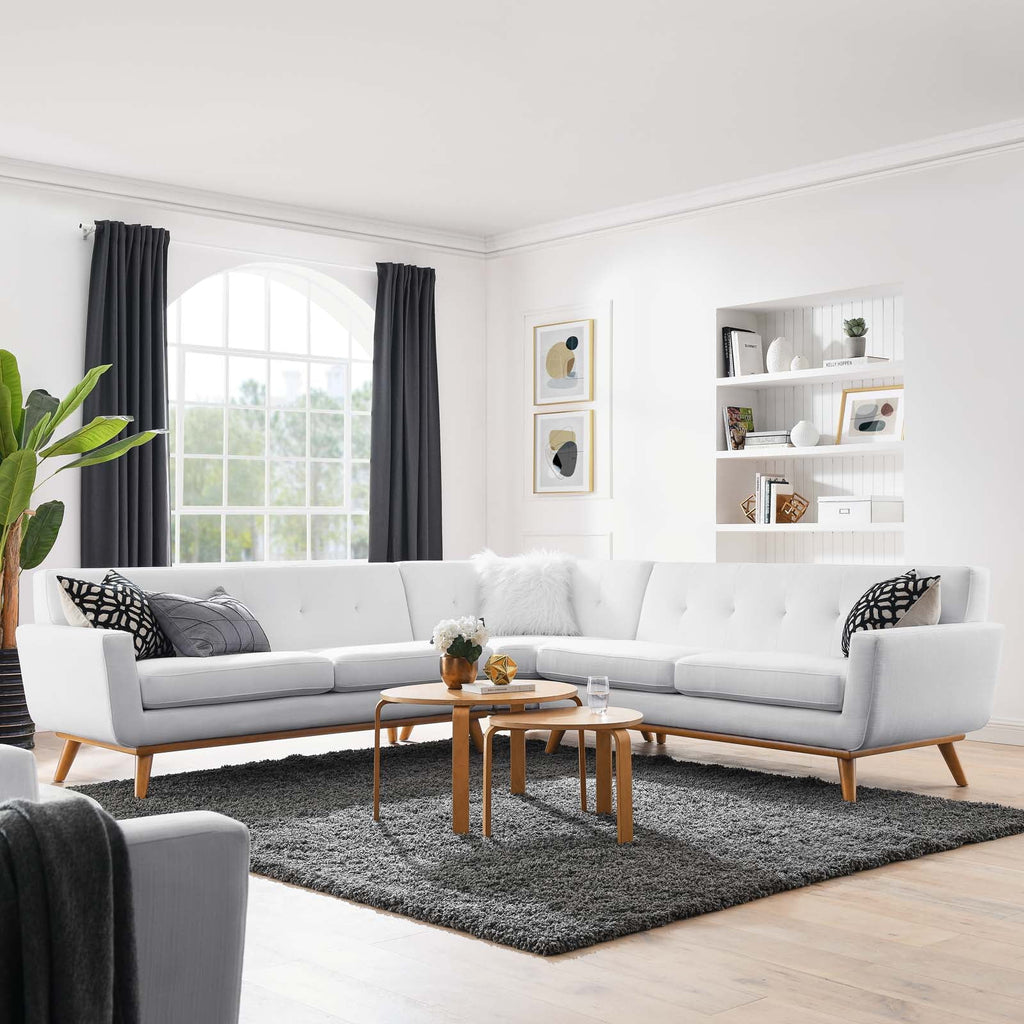White Upholstered Fabric Sectional Sofa V61732
