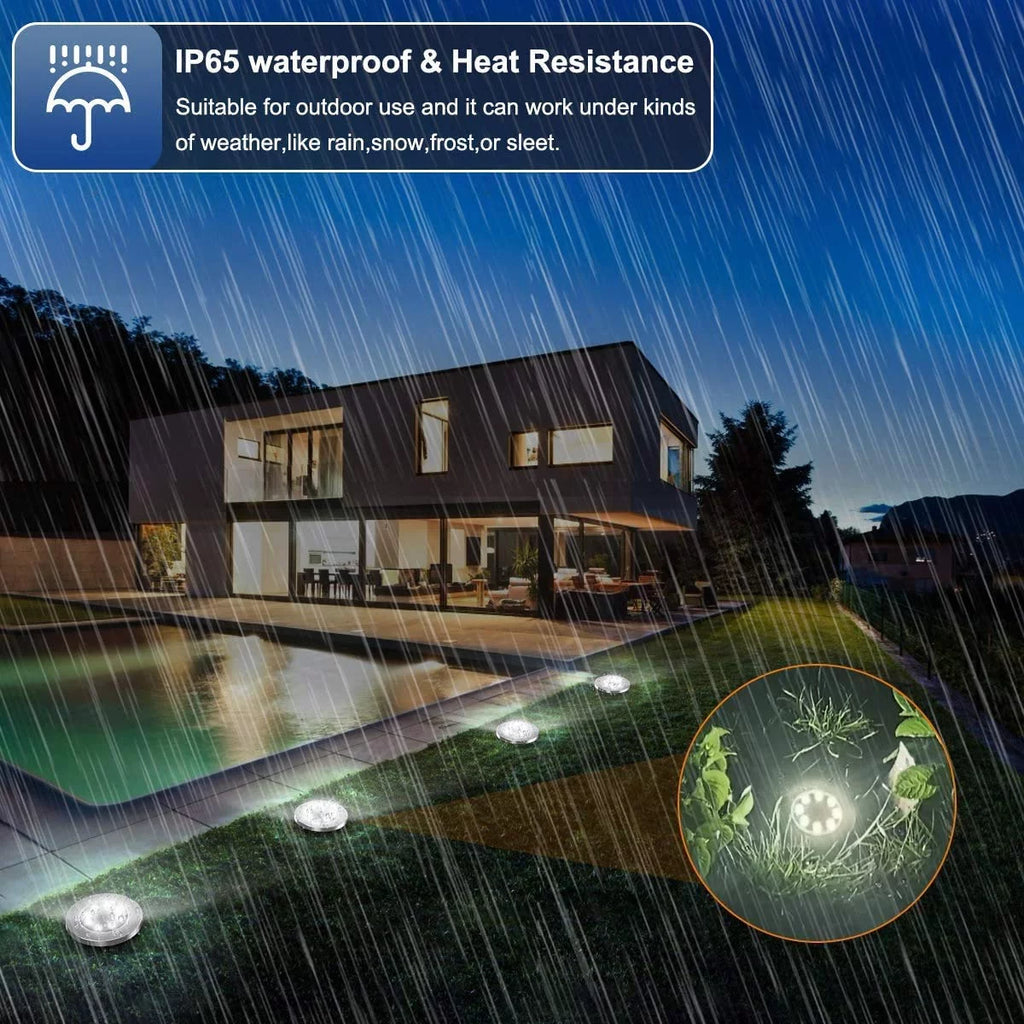 12 Pack 8 LED Solar Ground Lights Waterproof F349