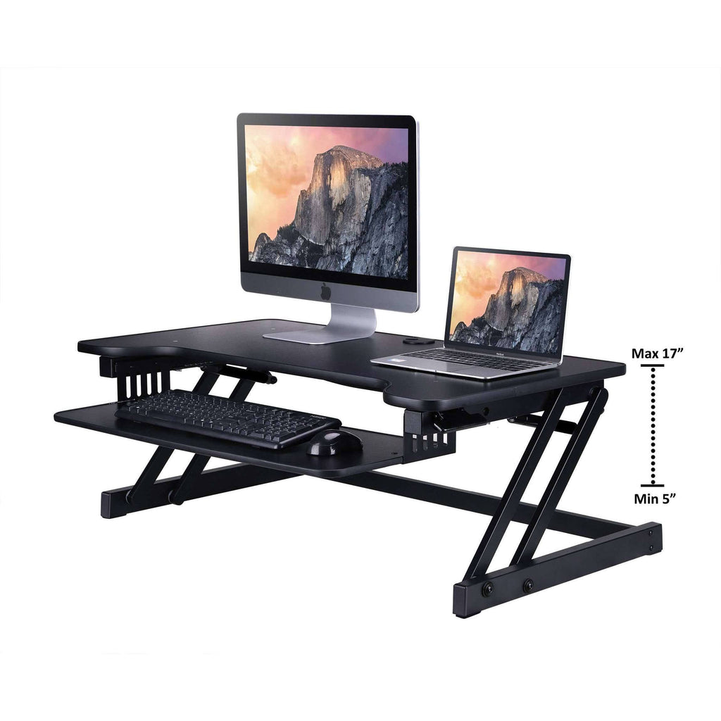 Black Height-Adjustable Standing Desk Converter with Dual Monitor Mount W1280