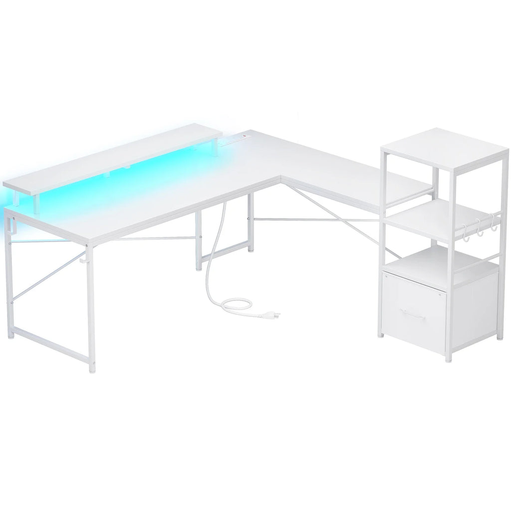 51" White L Shaped Computer Desk with Charging Port K6072