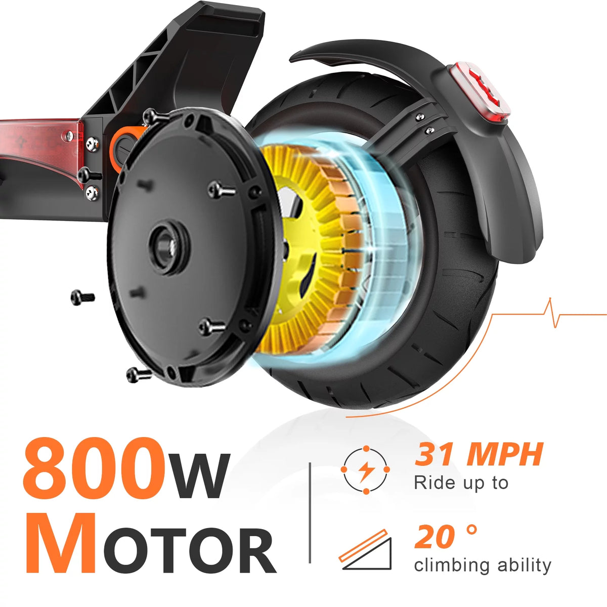 800W Motor 31 MPH 34 Miles 10" Pneumatic Tires Electric Scooter O93619