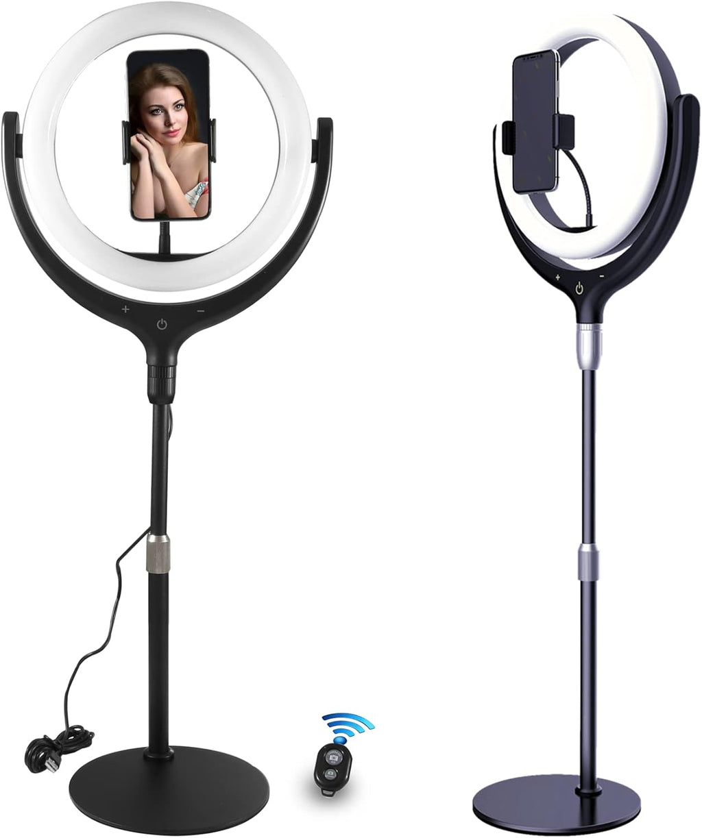 White Adjustable LED Ring Light with Phone Holder V398