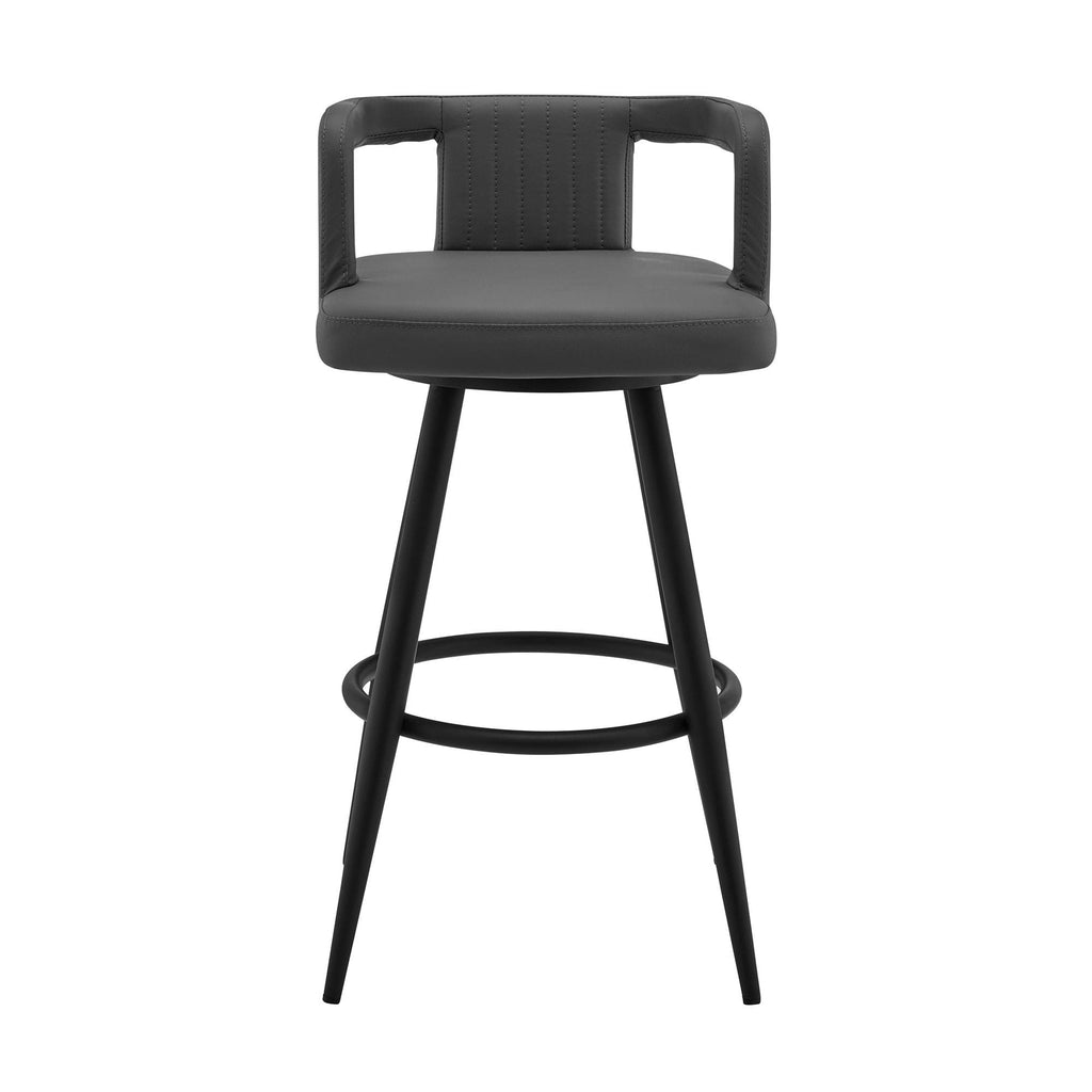 Gray Faux Leather Swivel Bar Stool U74967