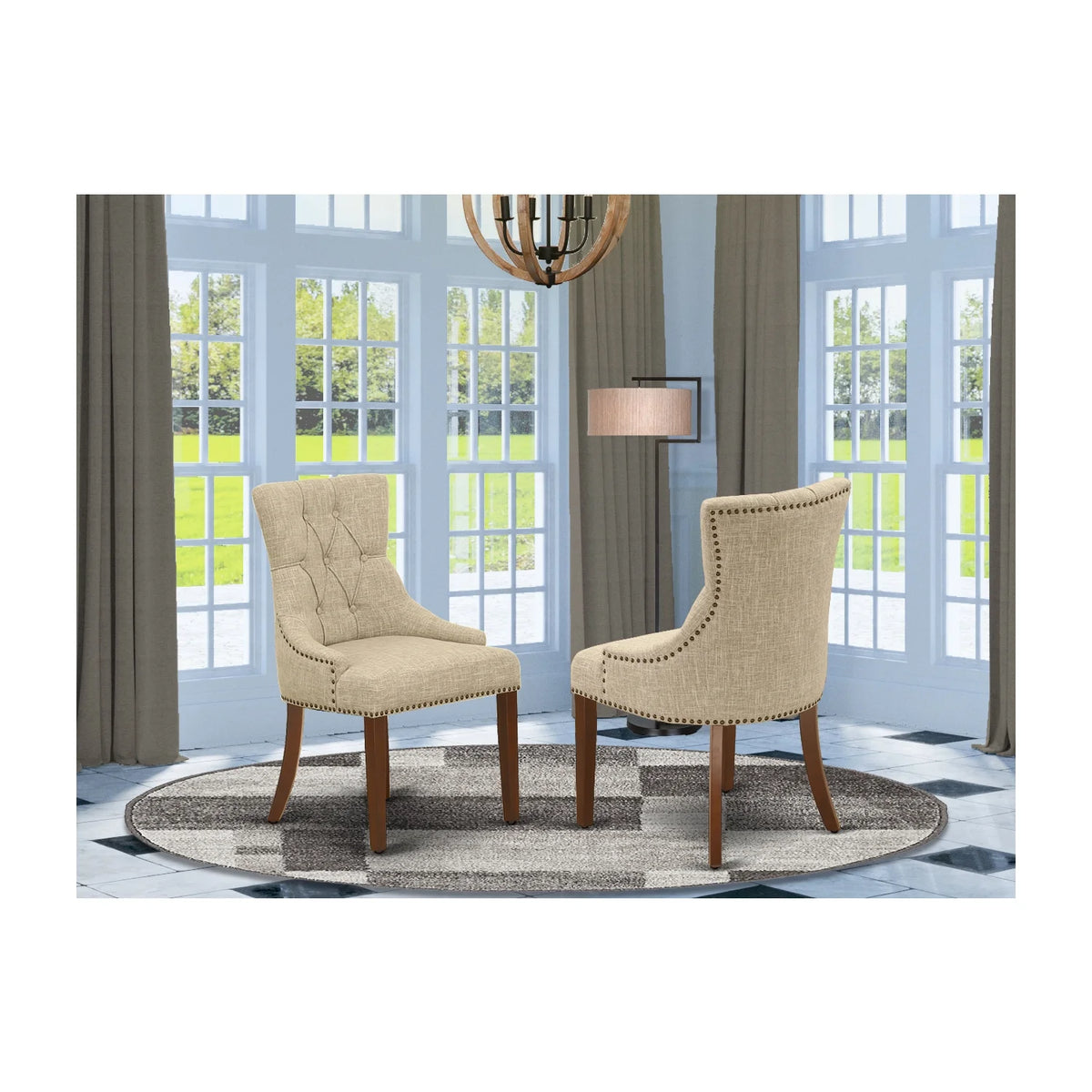 Linen Fabric Parson Chair with Mahogany Leg J424
