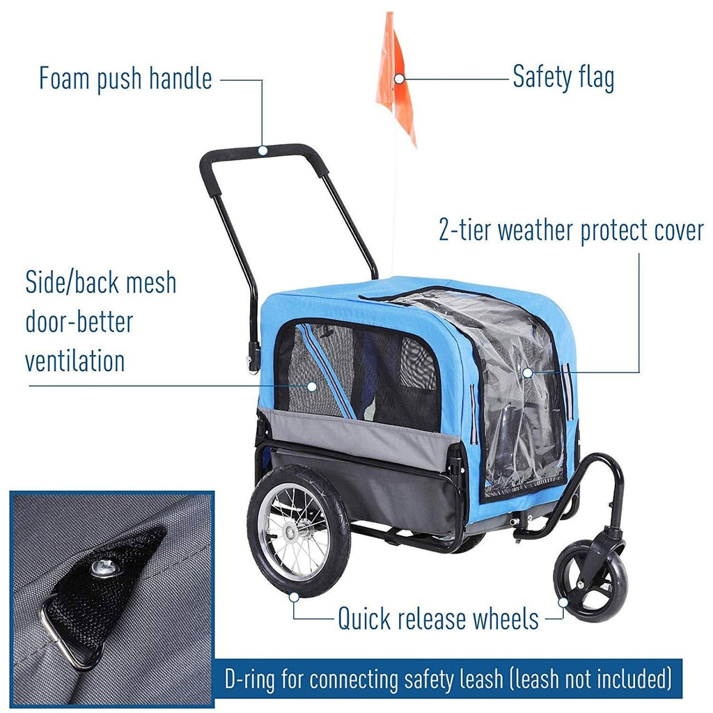 2-in-1 Dog Pet Bicycle Trailer Stroller with Swivel Wheel D359