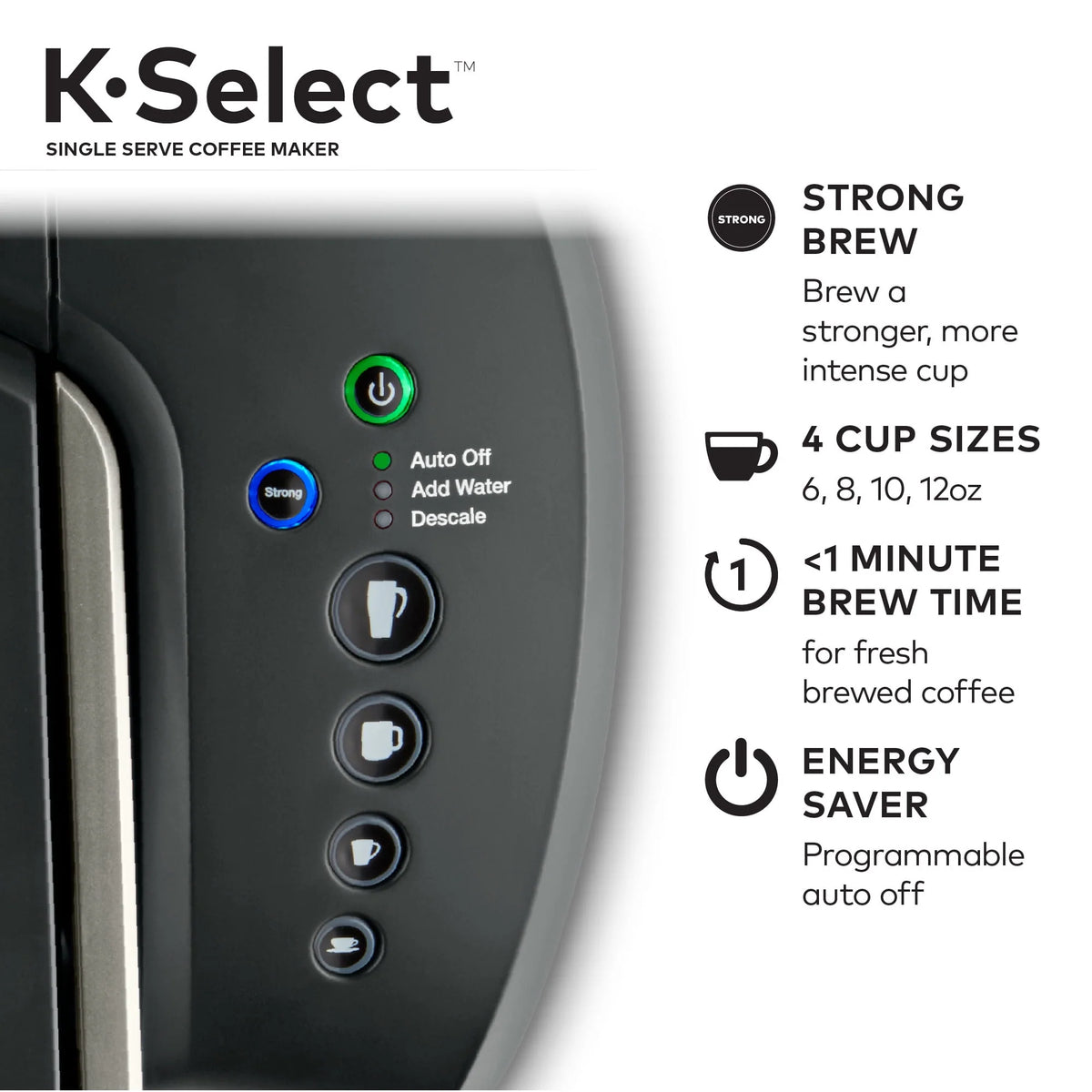 Single-Serve K-Cup Pod Coffee Maker with 12oz Brew Size, Matte Black M3246