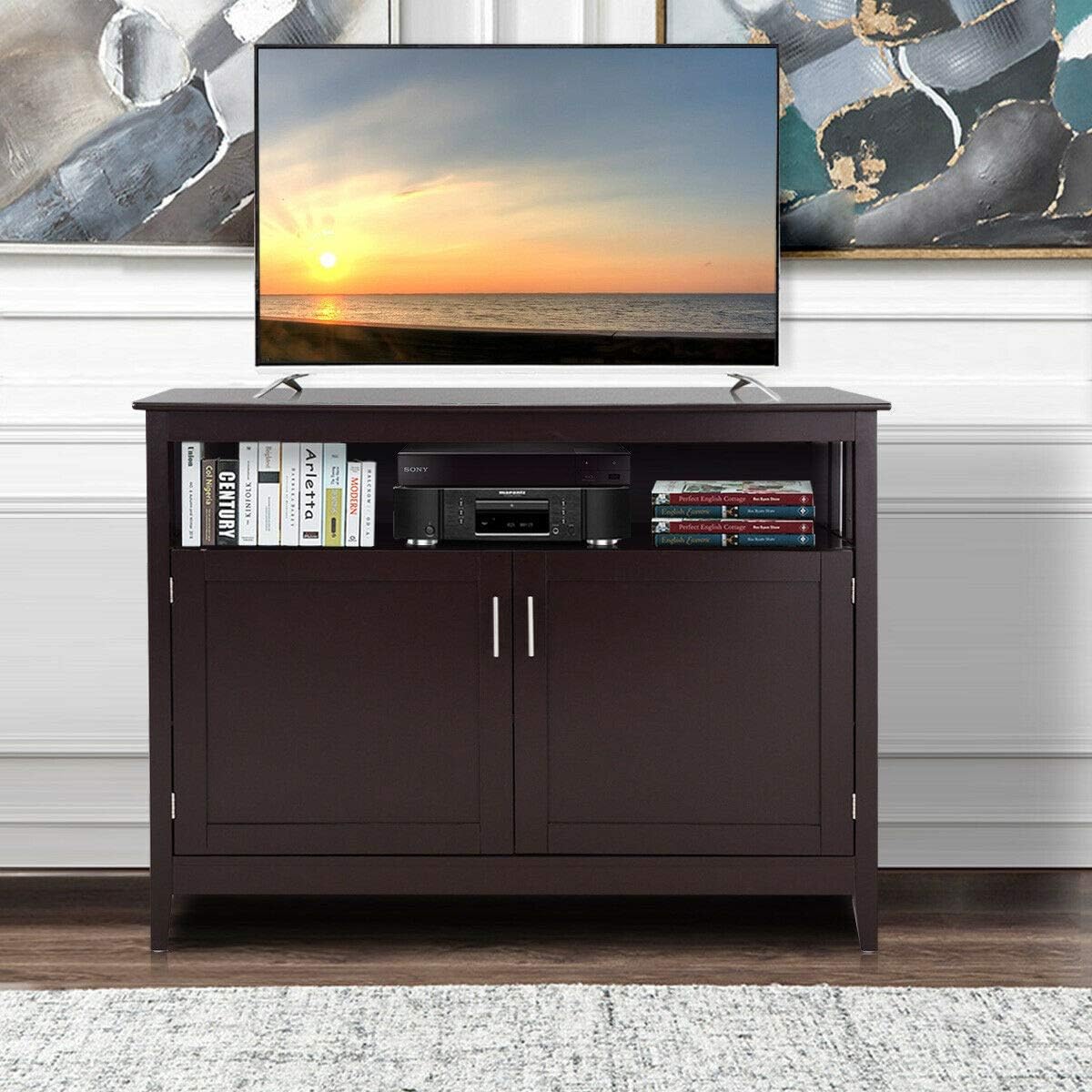 Espresso Wood Kitchen Storage Cabinet Buffet with Adjustable Shelf W491148