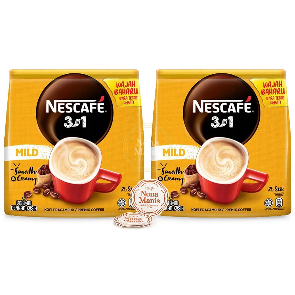 Nescafe 3 in 1 Instant Coffee (25 count x 18g) Mild Pack of 2 C618152