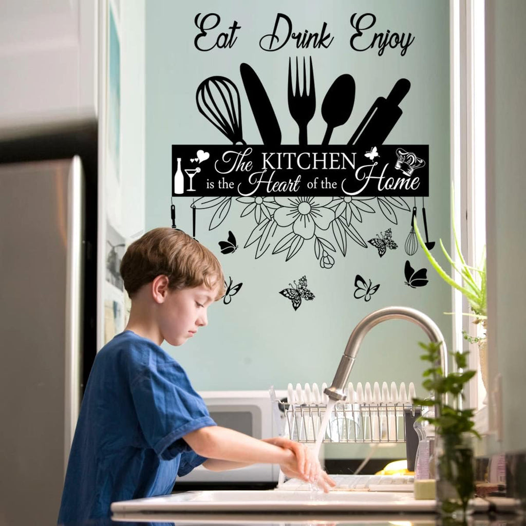 Wall Stickers Kitchen Quotes The Kitchen is The Heart of Home Sign Decor Word Saying Lettering Eat Drink Enjoy Wall Decals Removable DIY Vinyl Wall Art Sticker H6848