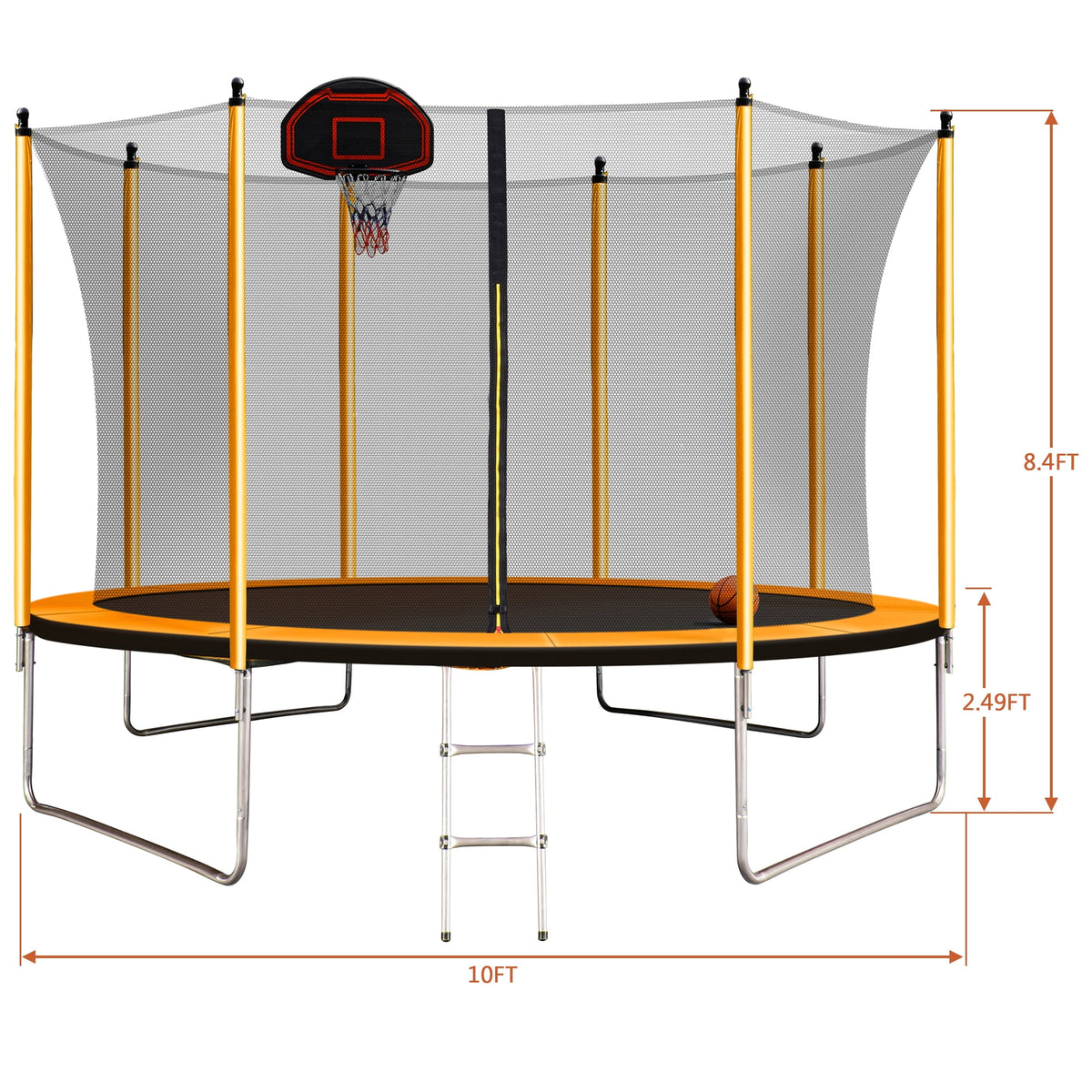 Orange Trampoline with Basketball Hoop and Ladder H51974