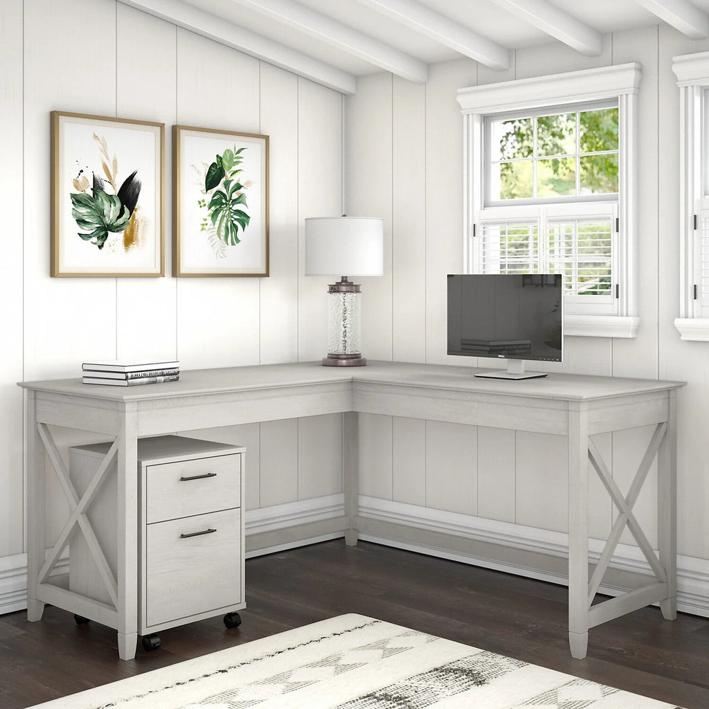 60W L Shaped Desk With 2 Drawer Mobile File Cabinet M2356
