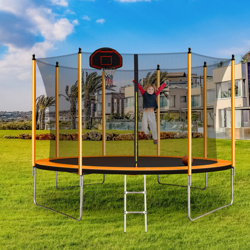 Orange Trampoline with Basketball Hoop and Ladder H51974