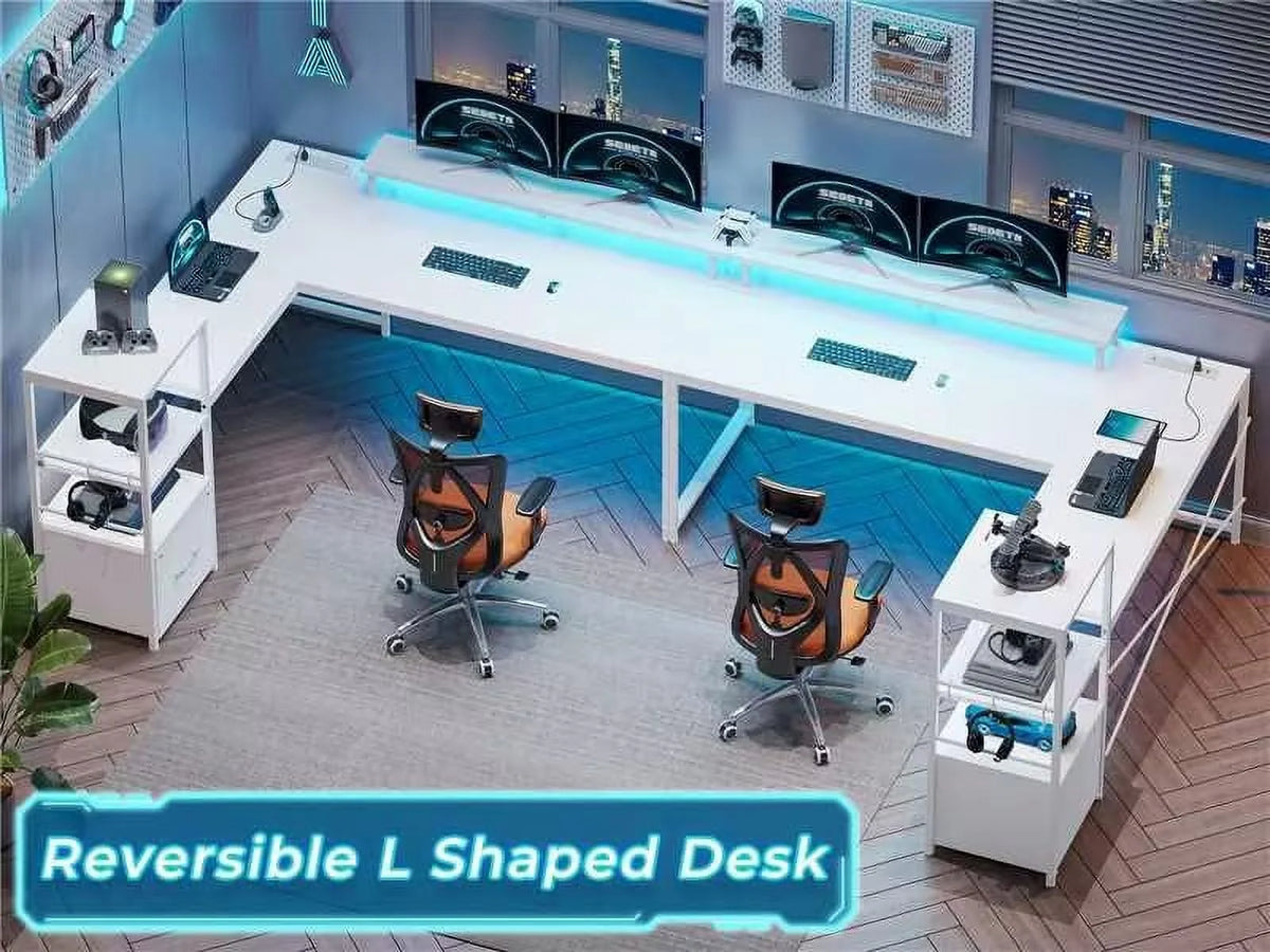 51" White L Shaped Computer Desk with Charging Port K6072
