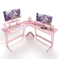 Pink L-Shaped Gaming Desk with Monitor Riser I339674