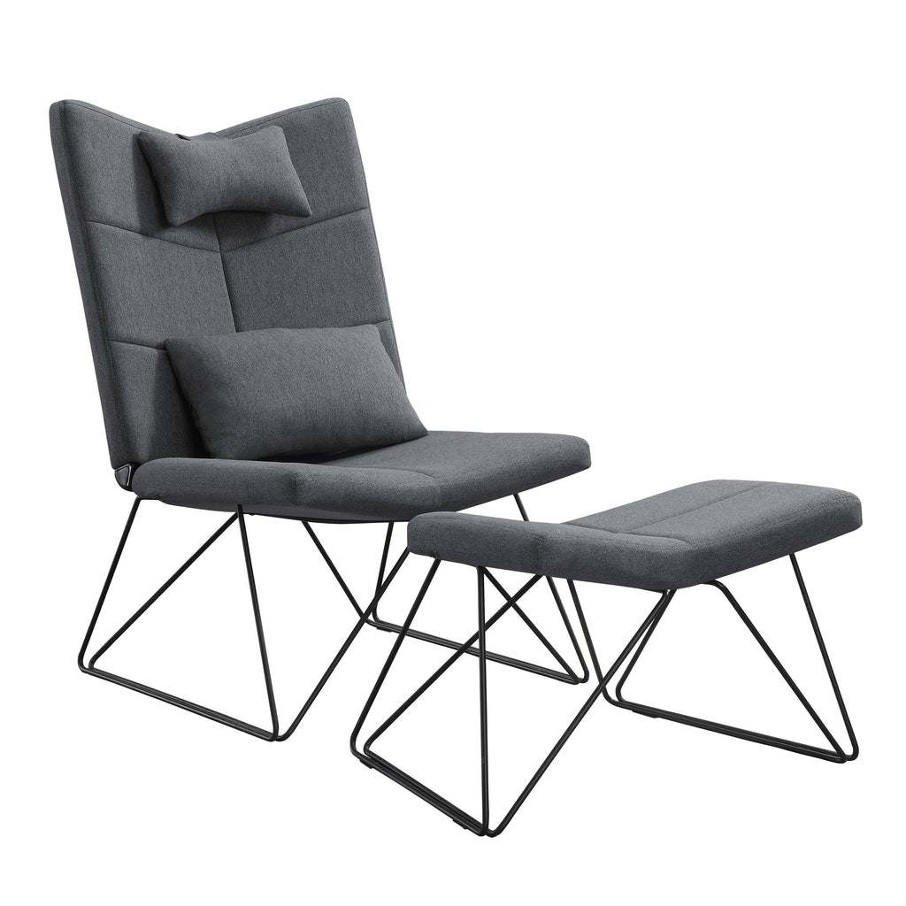 Padded Armless Accent Chair with Ottoman - Grey S602339
