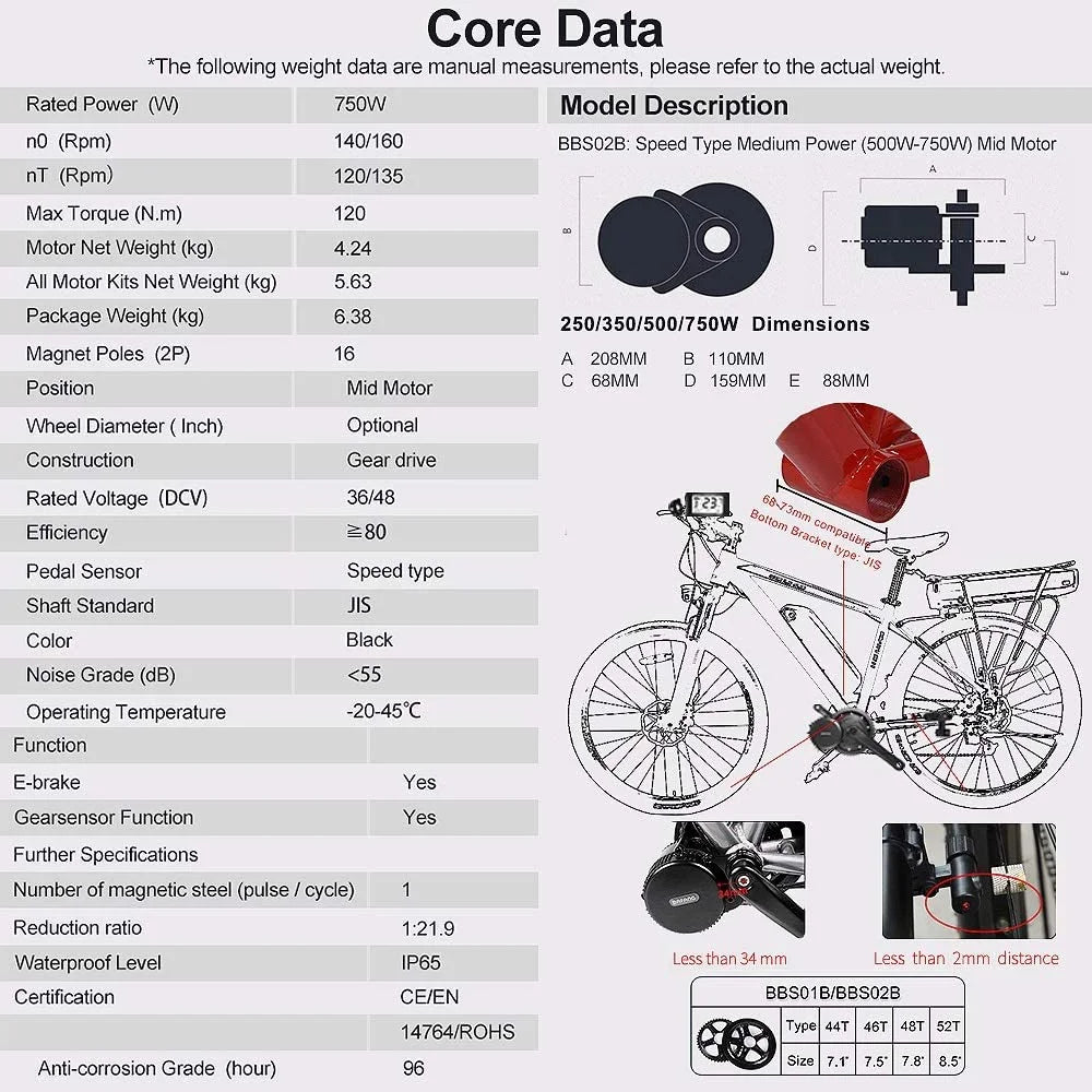 48V 750W Mid Drive Electric Bike Motor Conversion Kit with Optional Battery H813