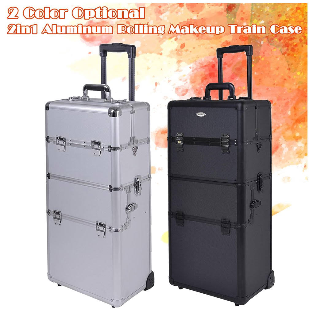 Black Aluminum Rolling Cosmetic Train Case K164